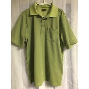 Grand Slam Mens Lime Green Black Micro Stripe Performance Golf Polo Shirt Large